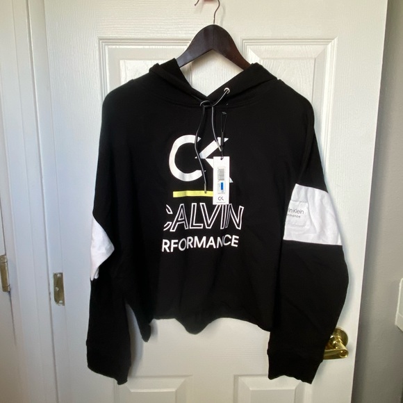 Calvin Klein Performance Logo Print Dolman Crop Hoodie XL NWT NEW - Picture 3 of 3